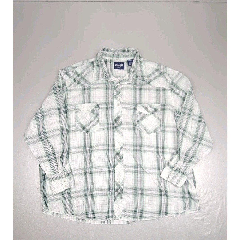 Wrangler Pearl Snap Button Shirt Mens 3X Green Plaid Western Y2k Long Sleeve